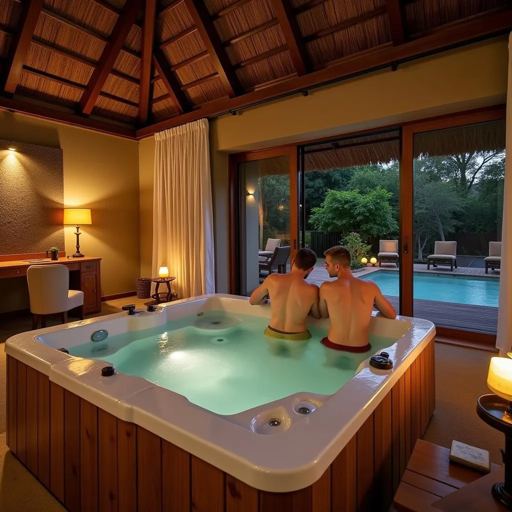 Couple relaxing in jacuzzi at a Banswara spa