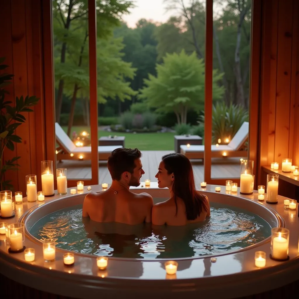 Couple relaxing in jacuzzi after massage