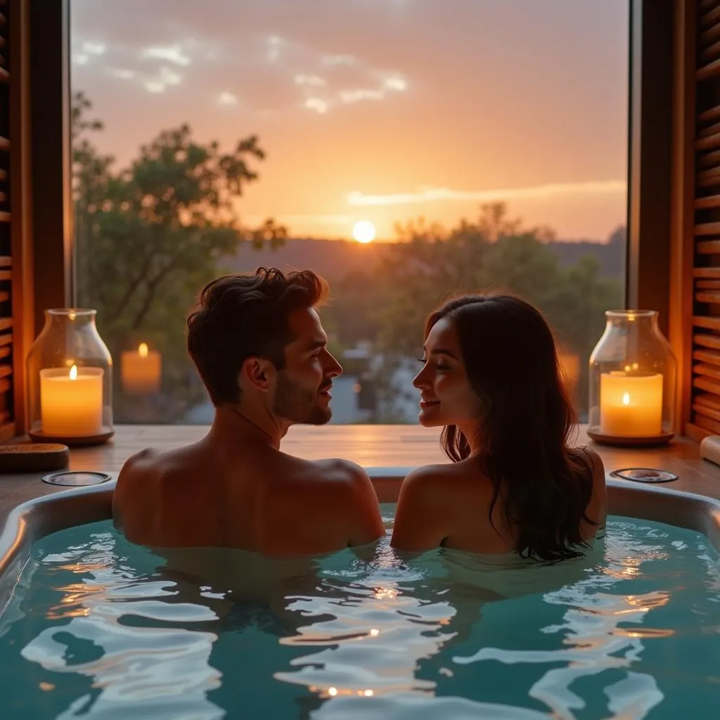 Couple Relaxing in Spa Jacuzzi