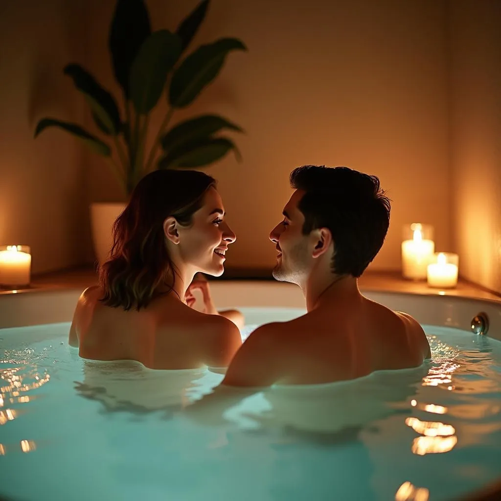 Couple Relaxing in a Spa Jacuzzi in Noida