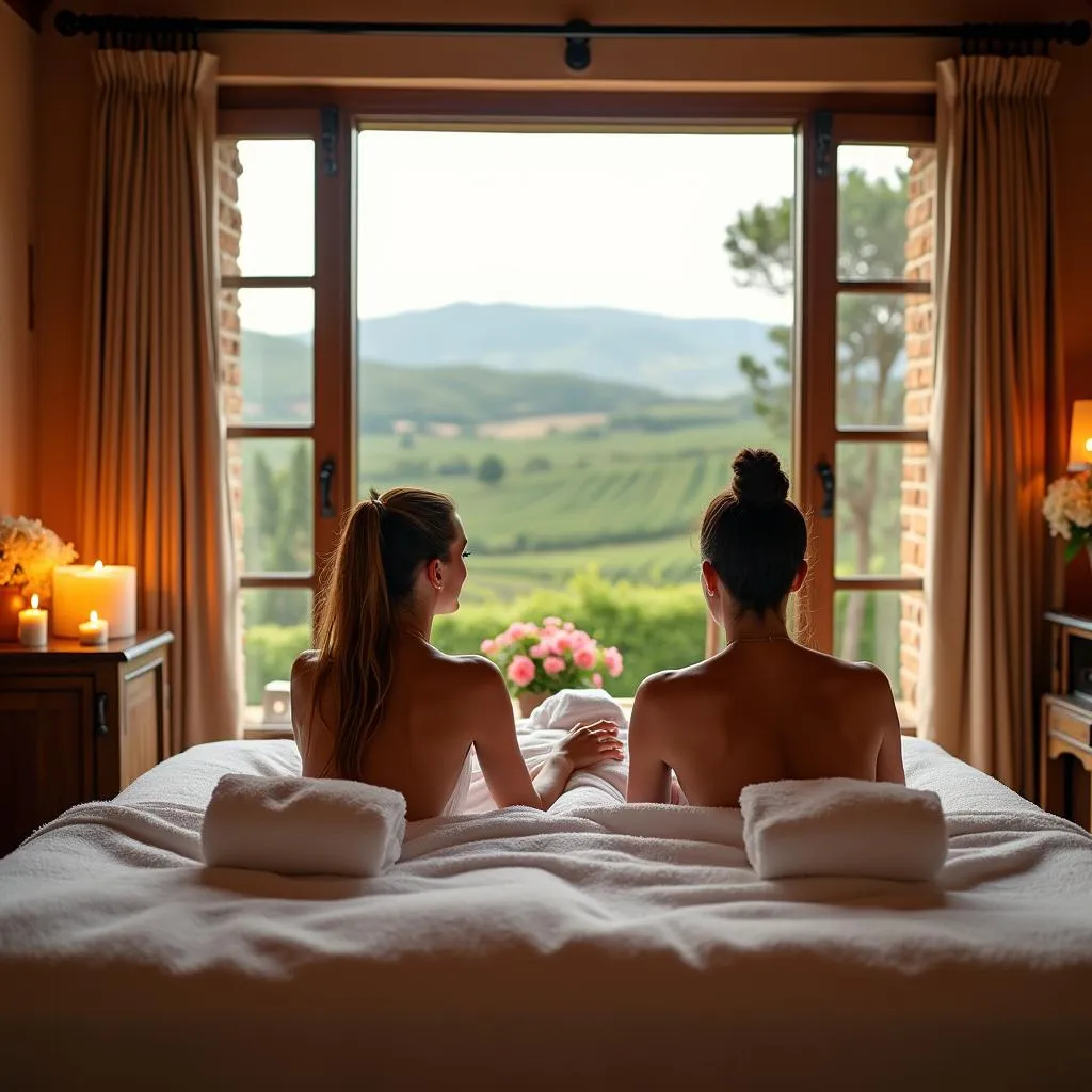 Couple relaxing at a Tuscan spa