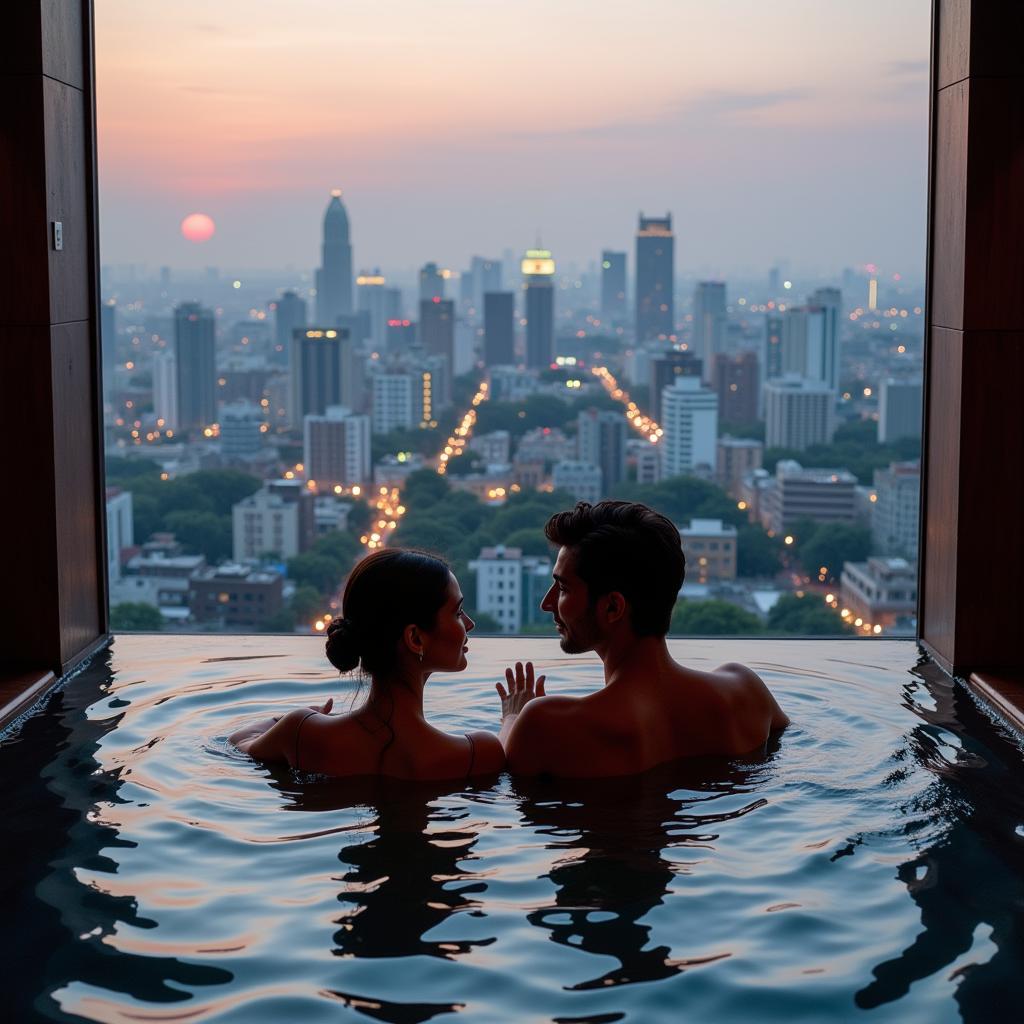 Couple enjoying a jacuzzi in a Mumbai spa