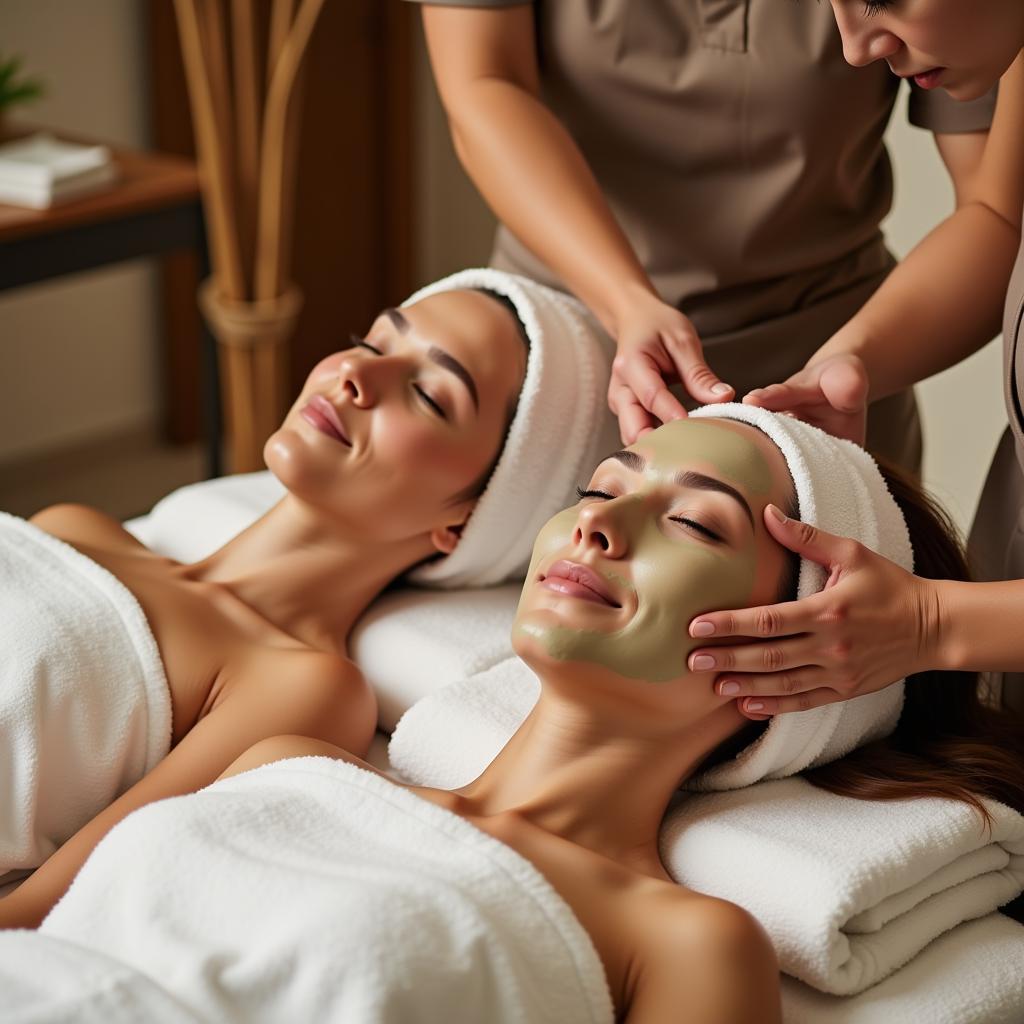 Couple receiving facial treatments at a spa in Thane