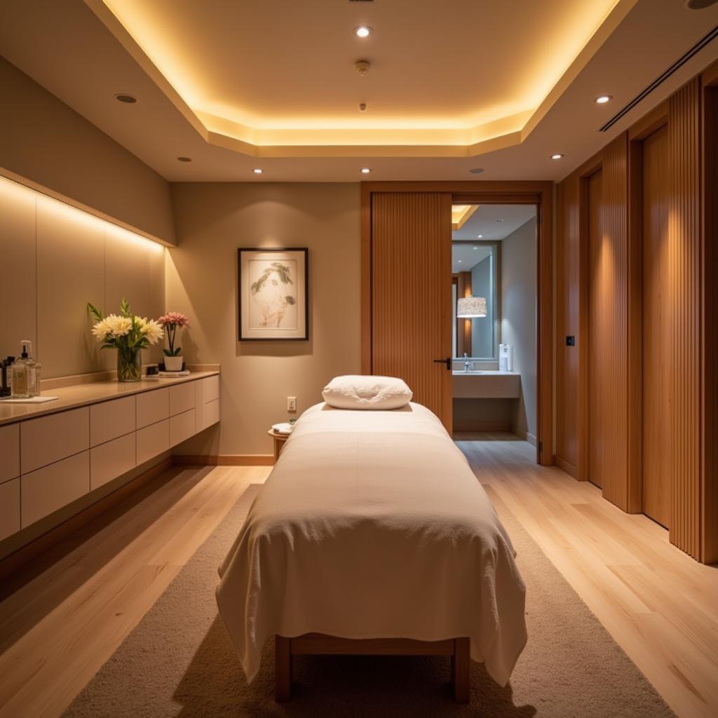 Devolinn Spa serene treatment room with soft lighting and natural elements