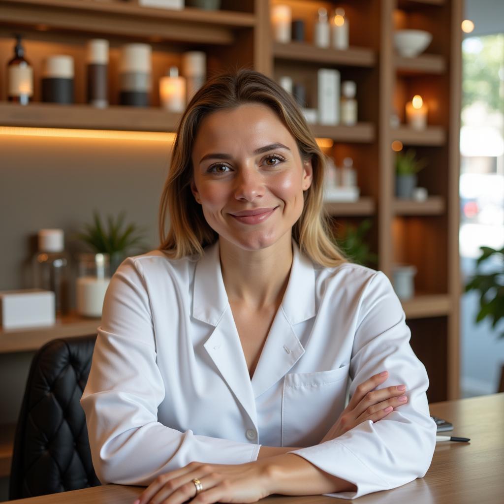 Spa Receptionist Greeting Clients with a Warm Smile