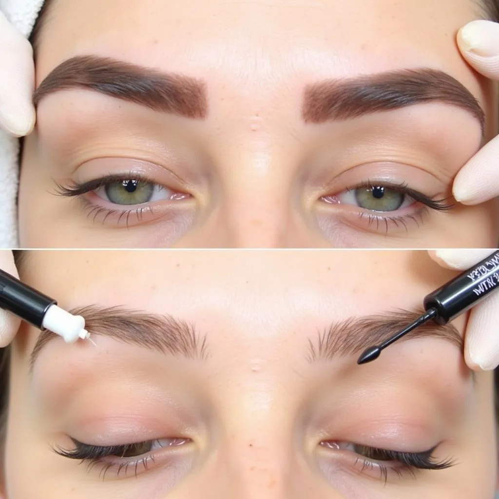 Close-up of an eyebrow tinting treatment