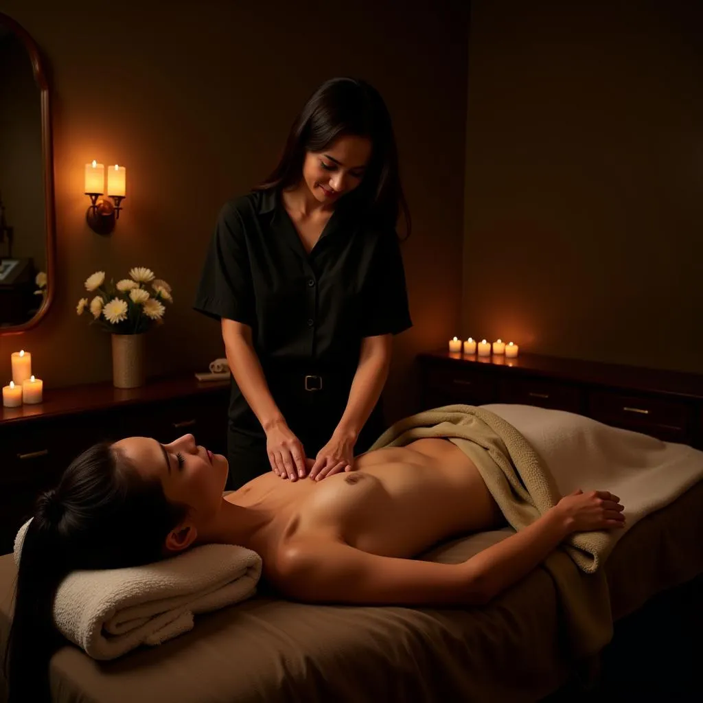 Woman enjoying a fabric spa treatment