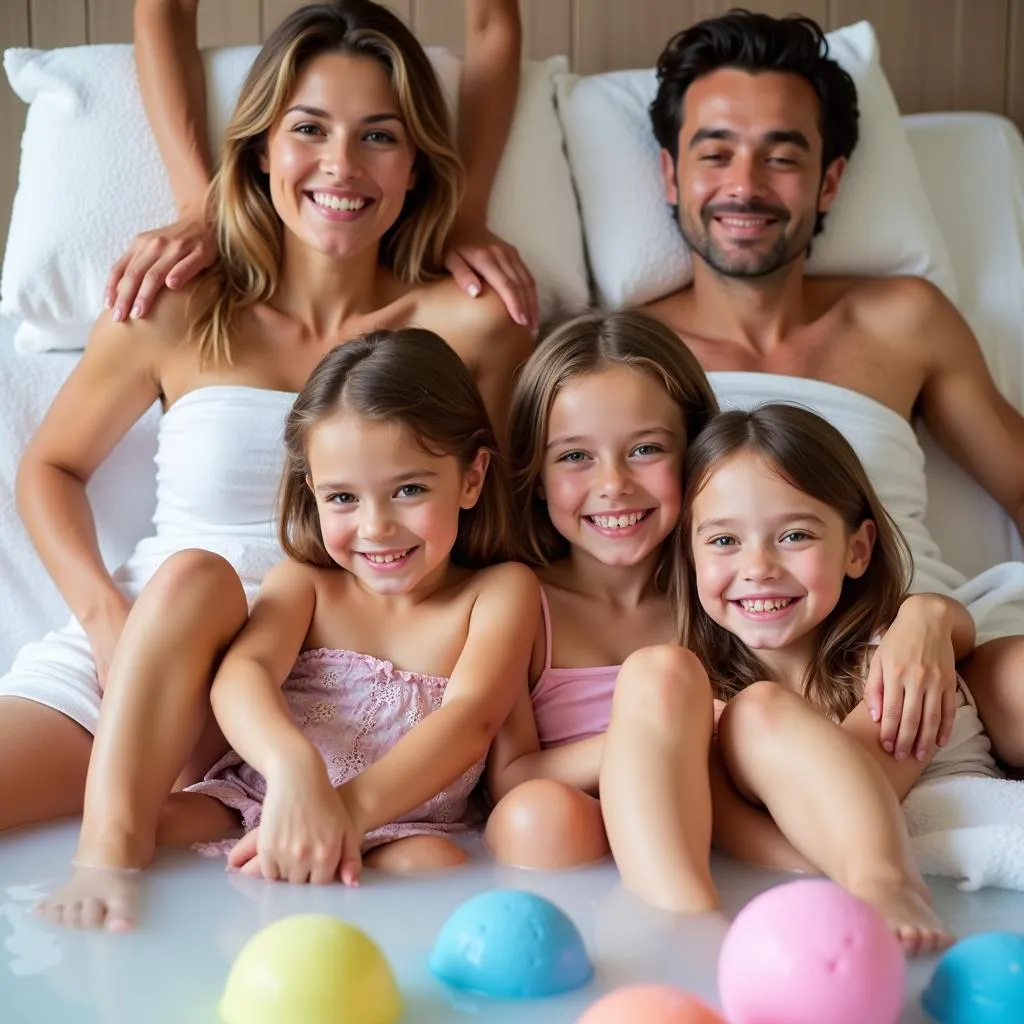 Family enjoying spa treatments together