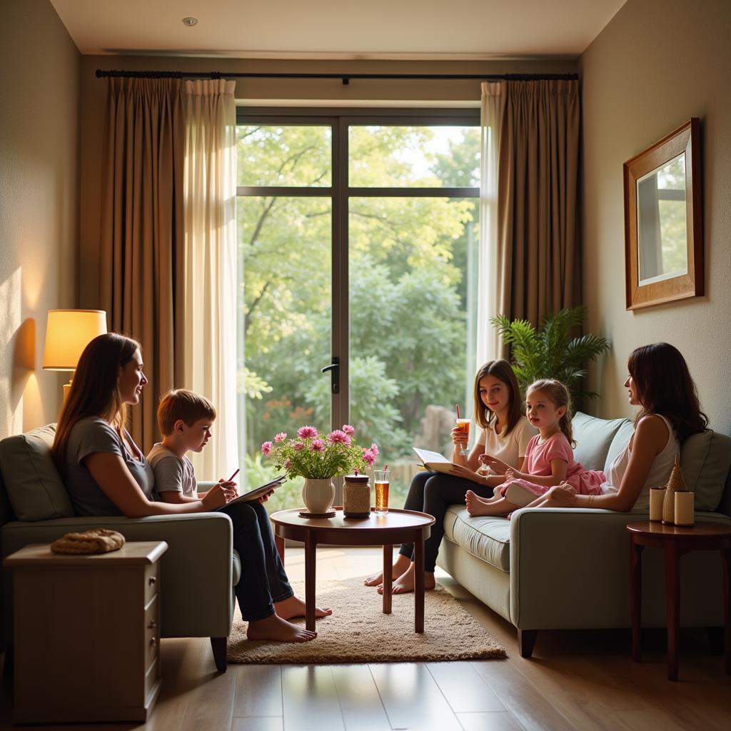 Family relaxing in a spa lounge area