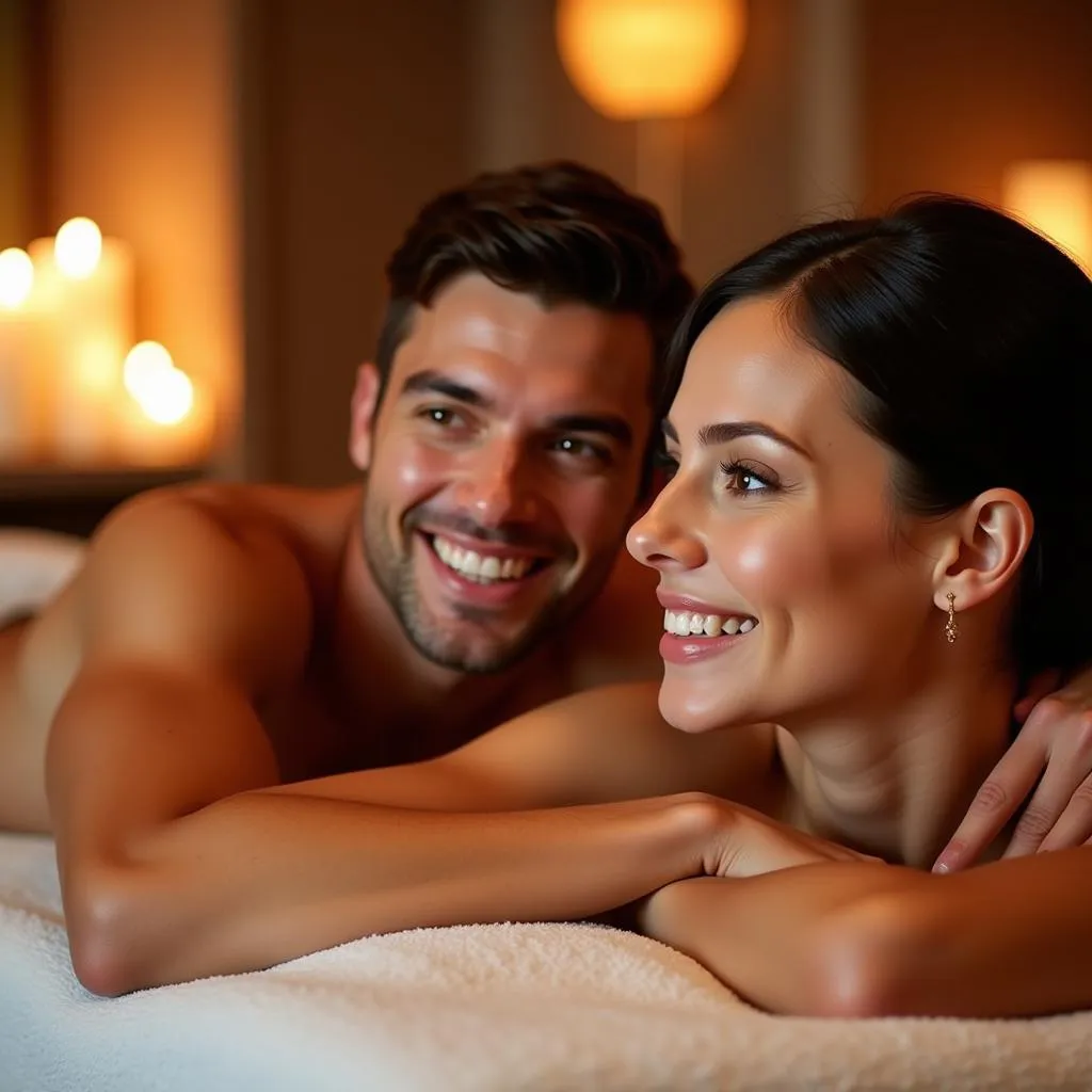 Couple enjoying a relaxing couples massage at Flamingo Spa