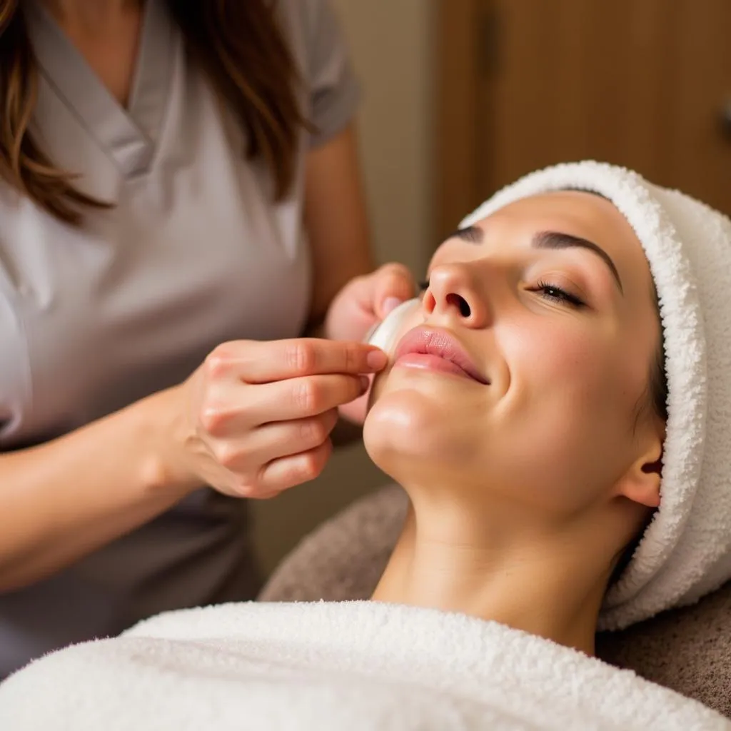 Experienced esthetician performing a facial treatment at Flamingo Spa