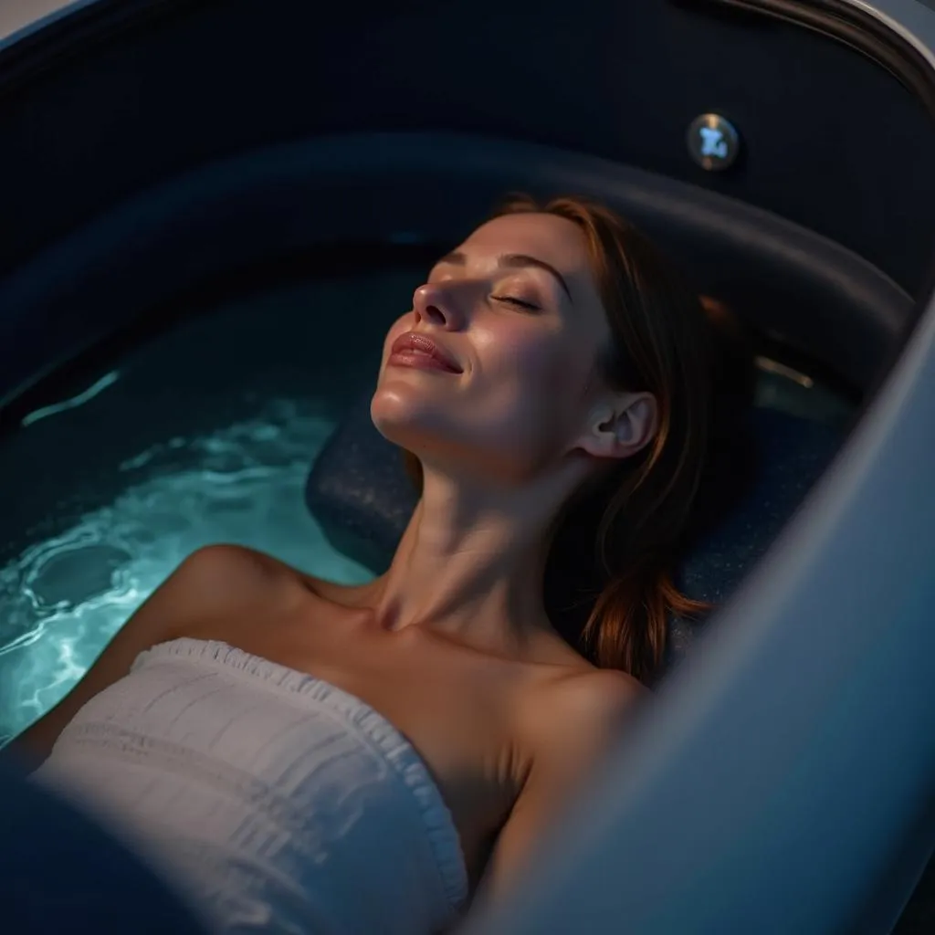 Woman in a float therapy pod