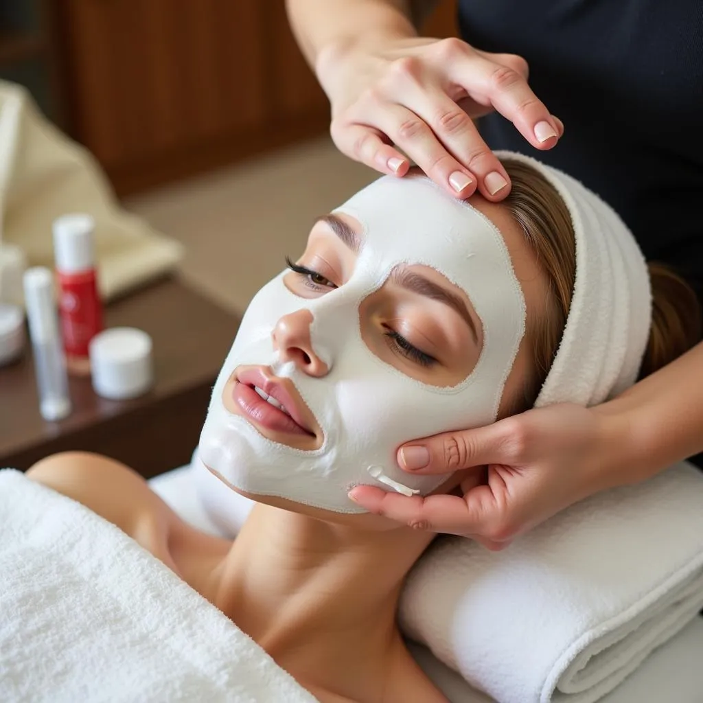 Close-up of an esthetician applying a facial treatment