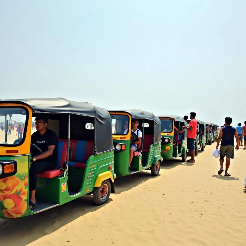 Goa Beach Scene with Rickshaws