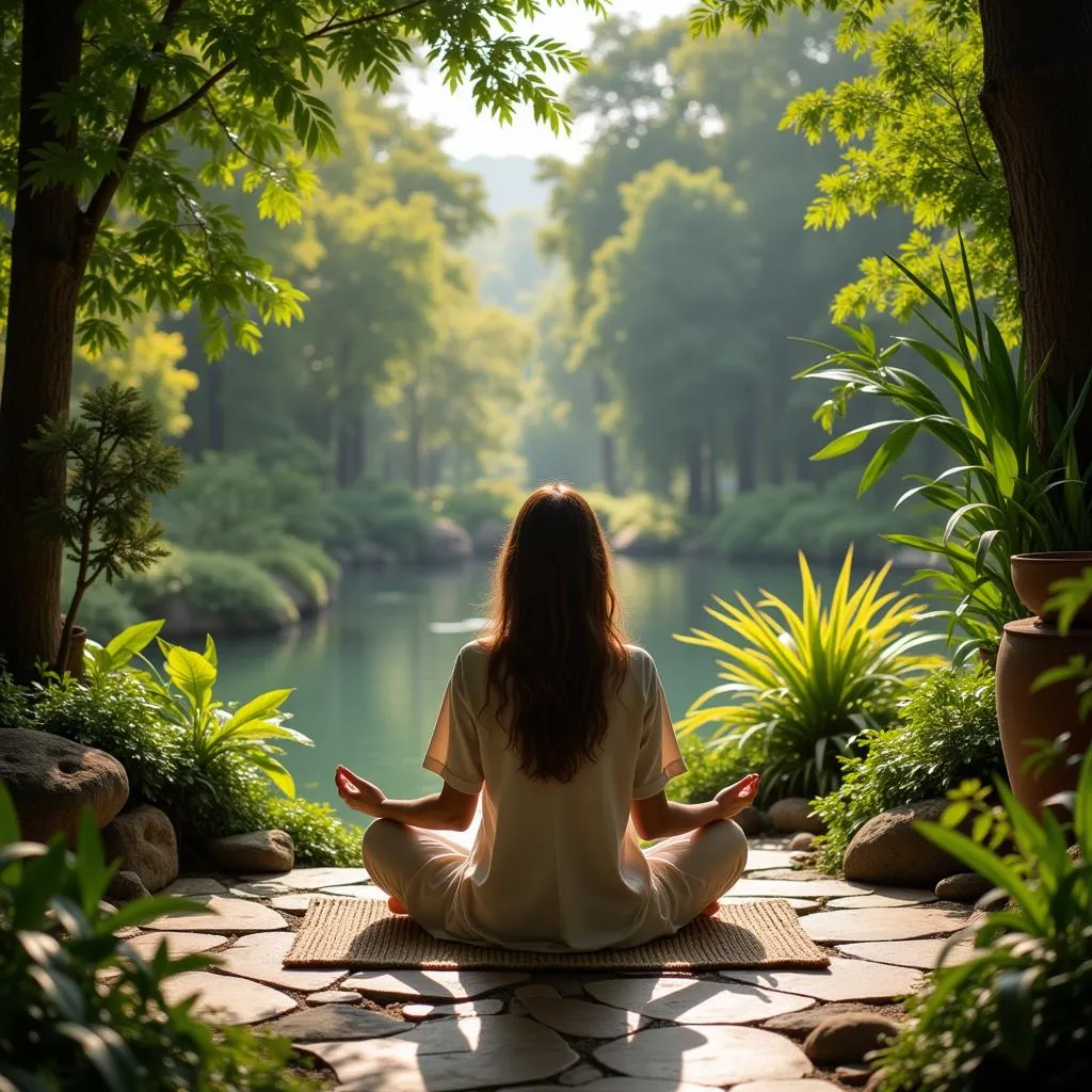 Meditating at a grand wisdom spa