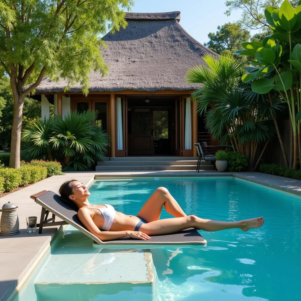 Relaxing by the pool at a grand wisdom spa