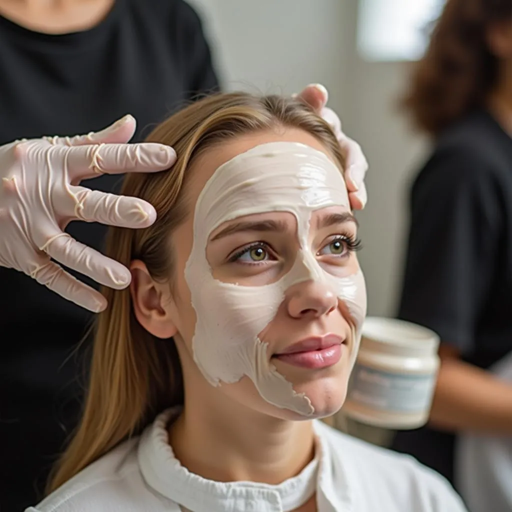 Applying hair mask during hair spa