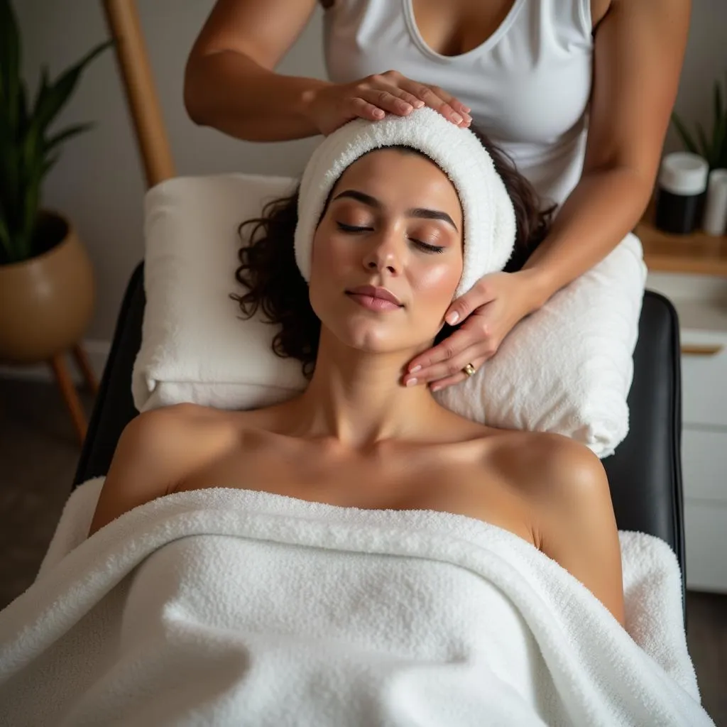 Woman getting a hair spa treatment