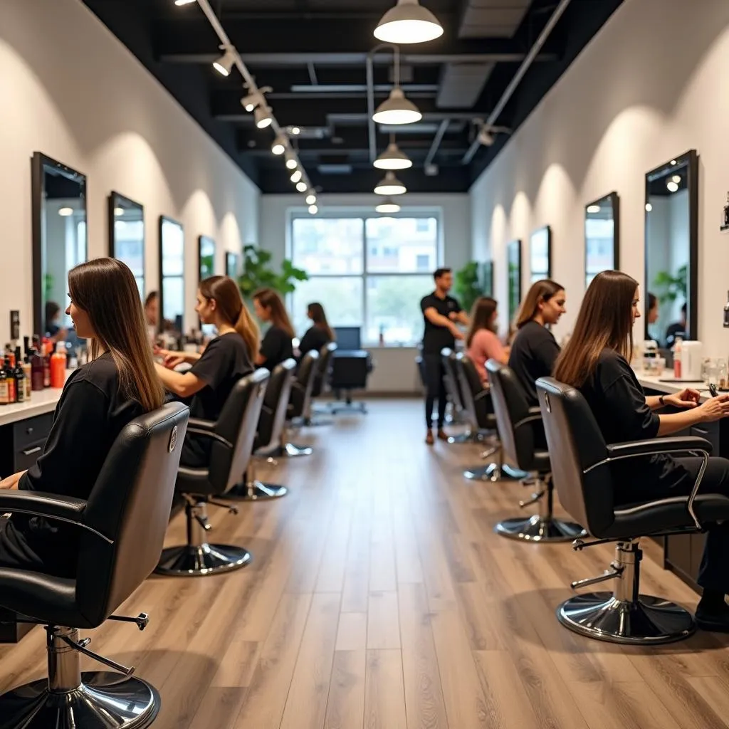 A modern and inviting hair salon specializing in hair straightening