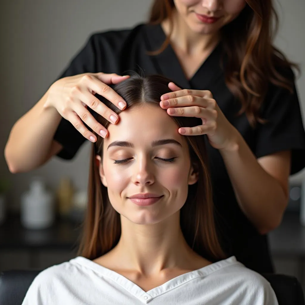 Hairdresser Massaging Client's Head