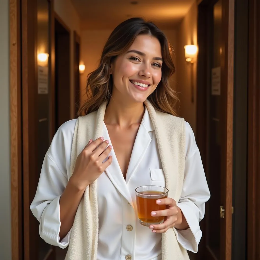 A woman feeling relaxed and happy after a spa treatment in Panipat.