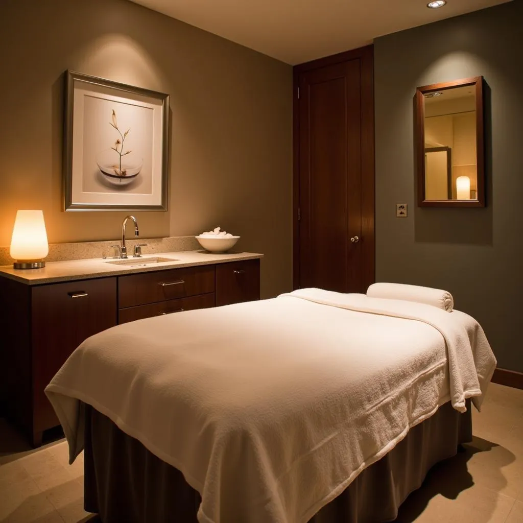 Serene spa treatment room at Heavenly Spa