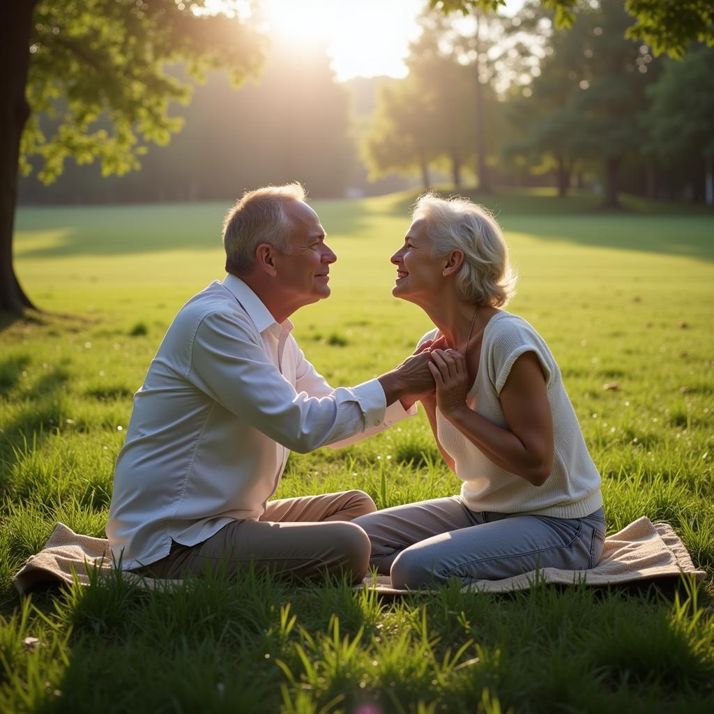 A woman meditates peacefully surrounded by nature, symbolizing the holistic approach to aging.