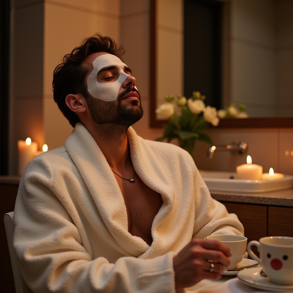 Relaxing man enjoying a home spa treatment