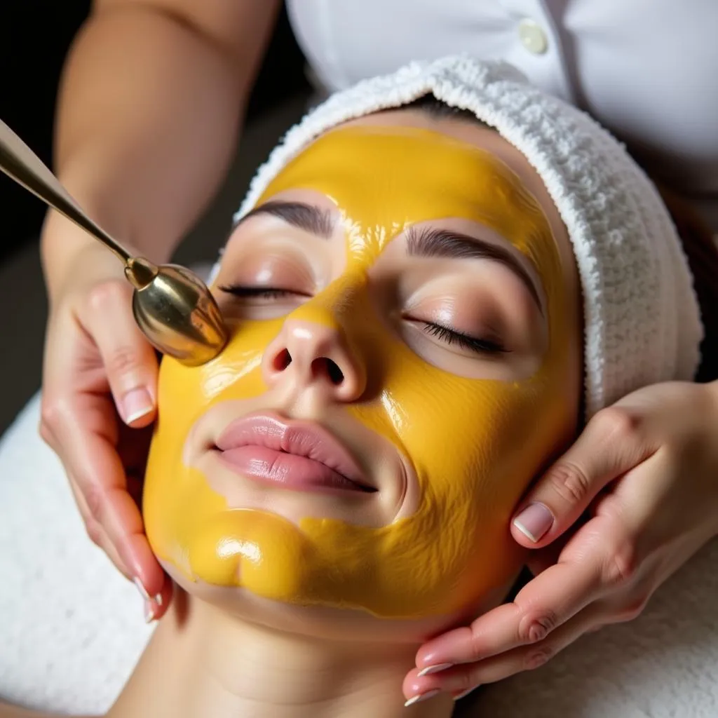 Woman receiving a honey spa facial treatment