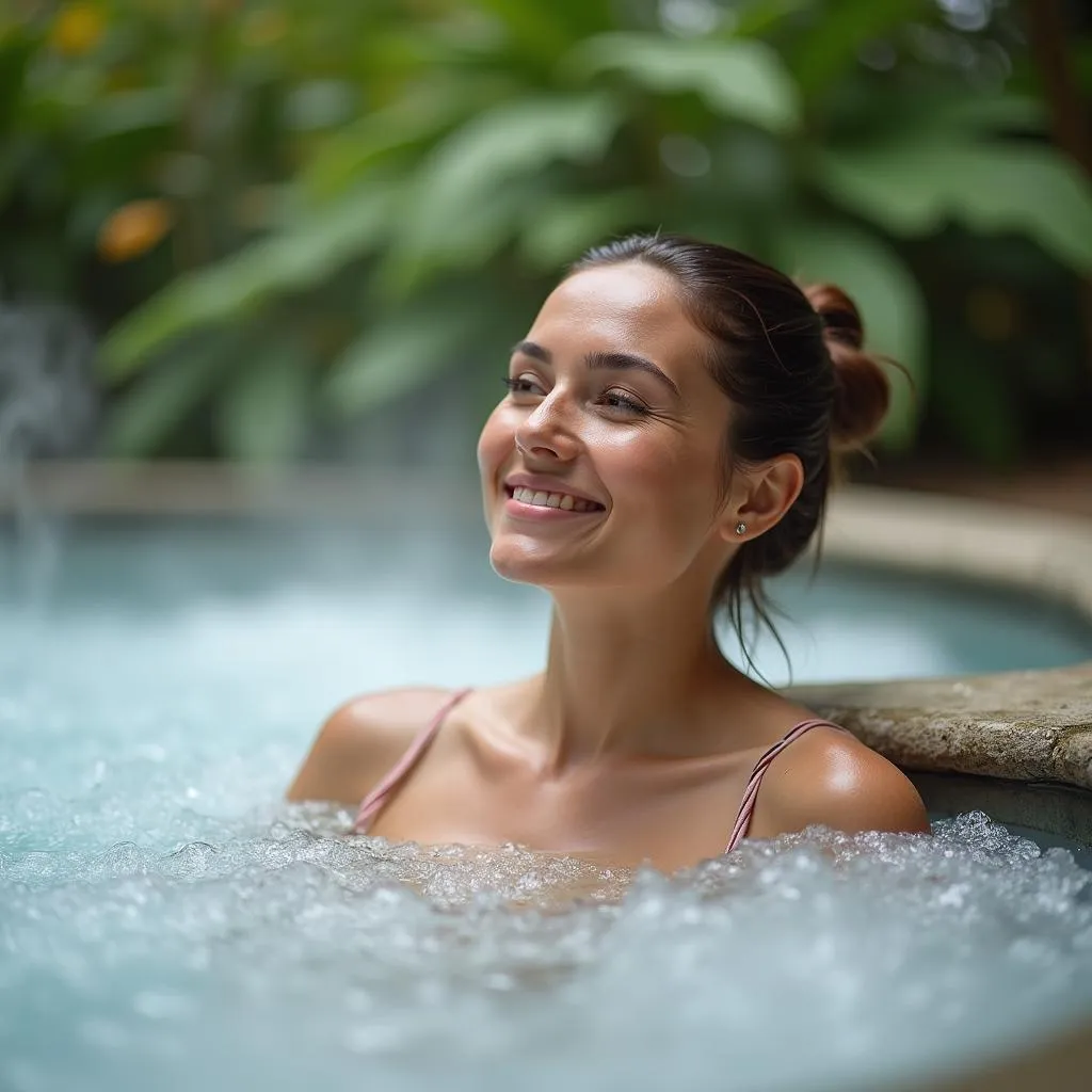 Woman relaxing in a hot springs spa in Kansas City