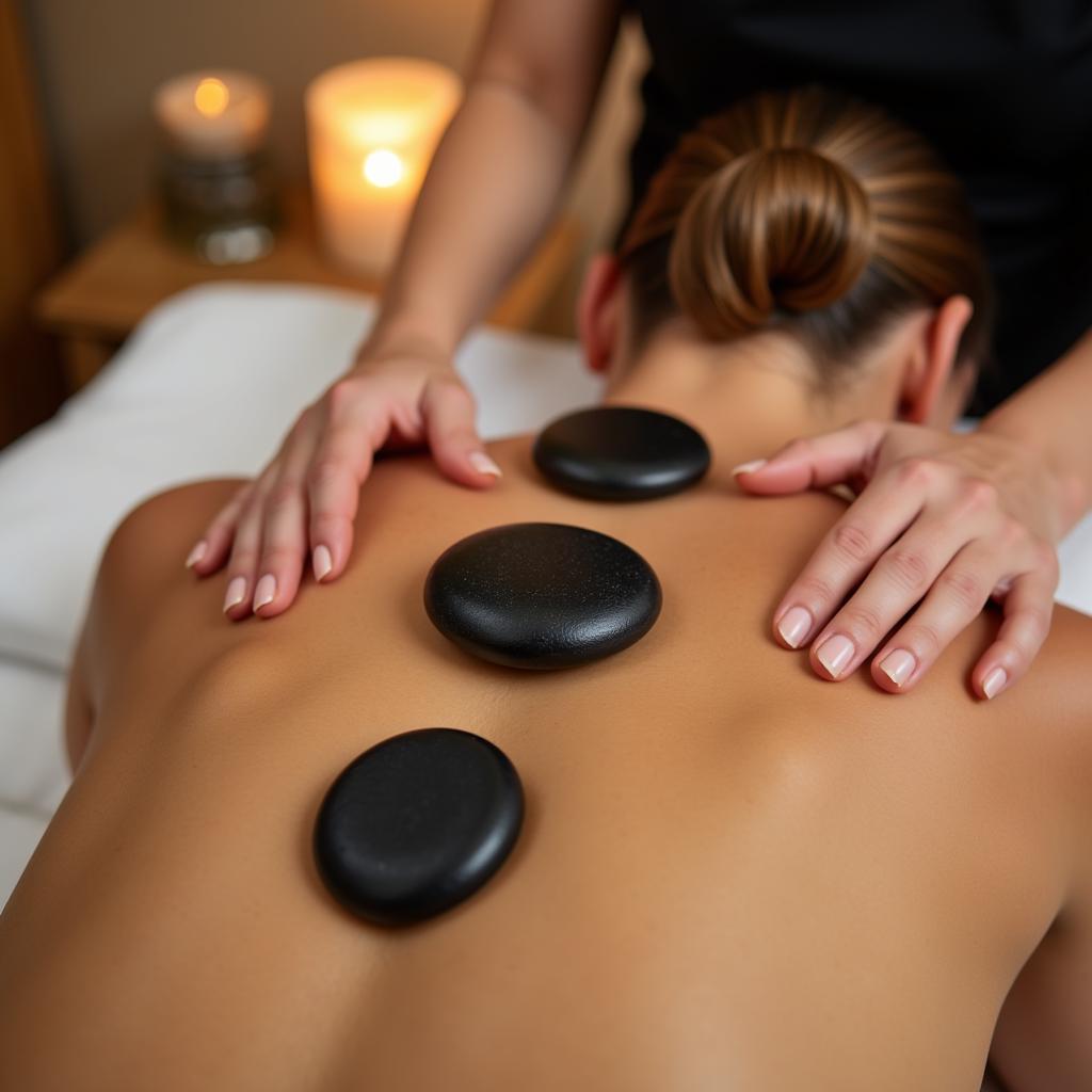 Woman Receiving Hot Stone Massage at O2 Spa