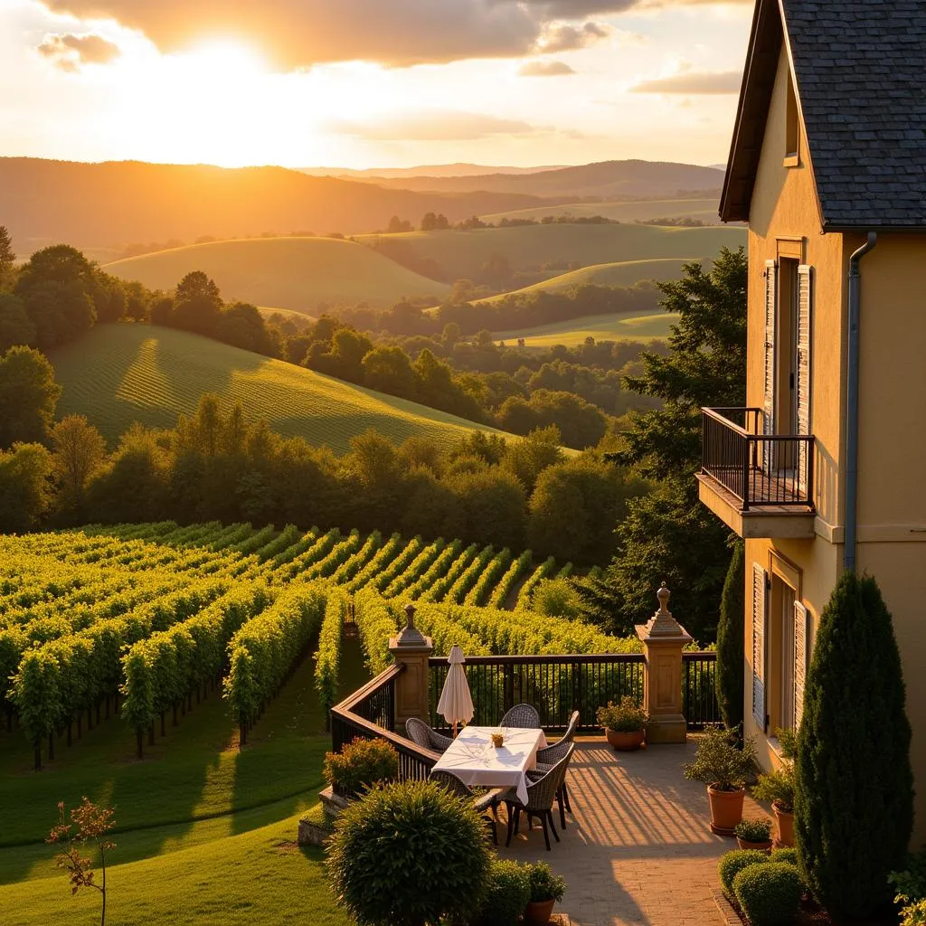 Scenic Vineyard View from a Hotel de Luxe Spa in Bourgogne