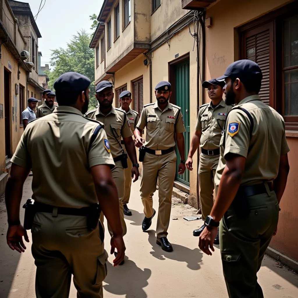 Indian authorities conducting a raid on an illegal spa