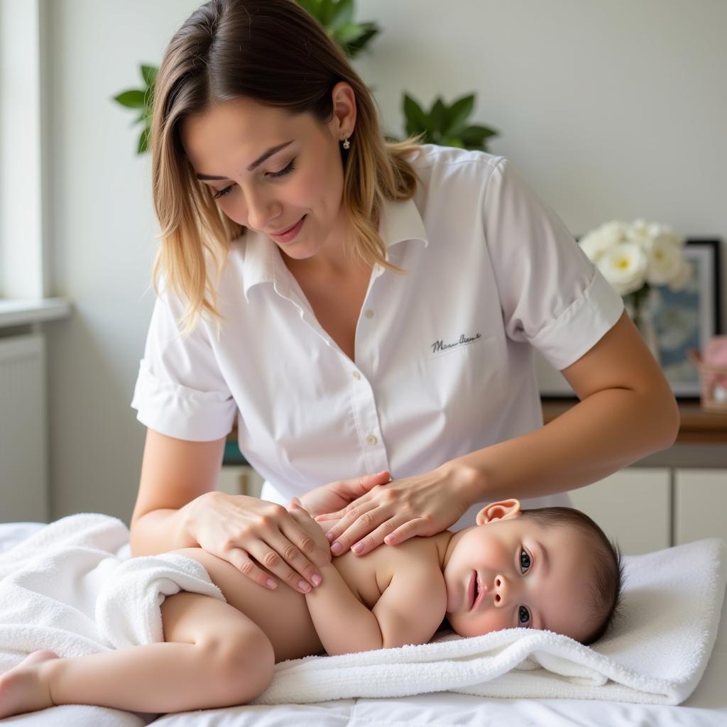 Infant receiving massage therapy at a Miami spa