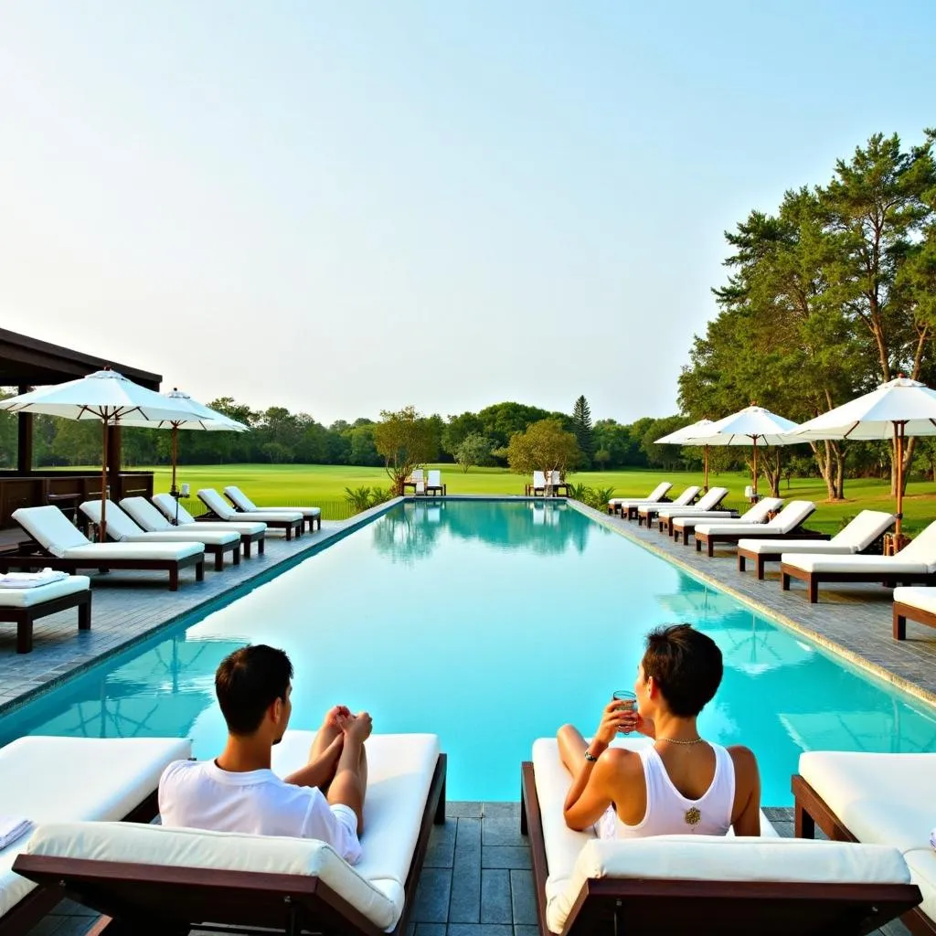 Relaxing by the pool at JW Marriott Bengaluru