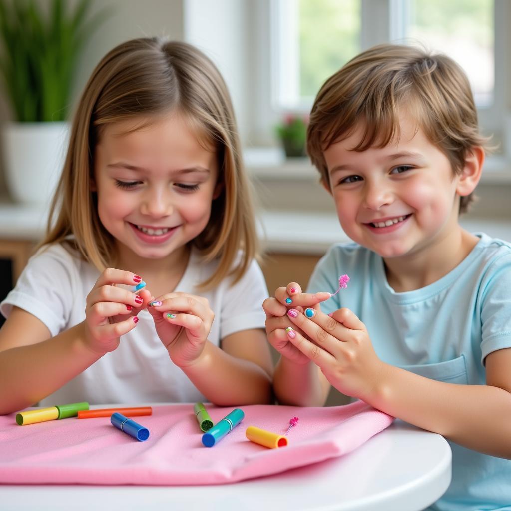 Children getting playful manicures