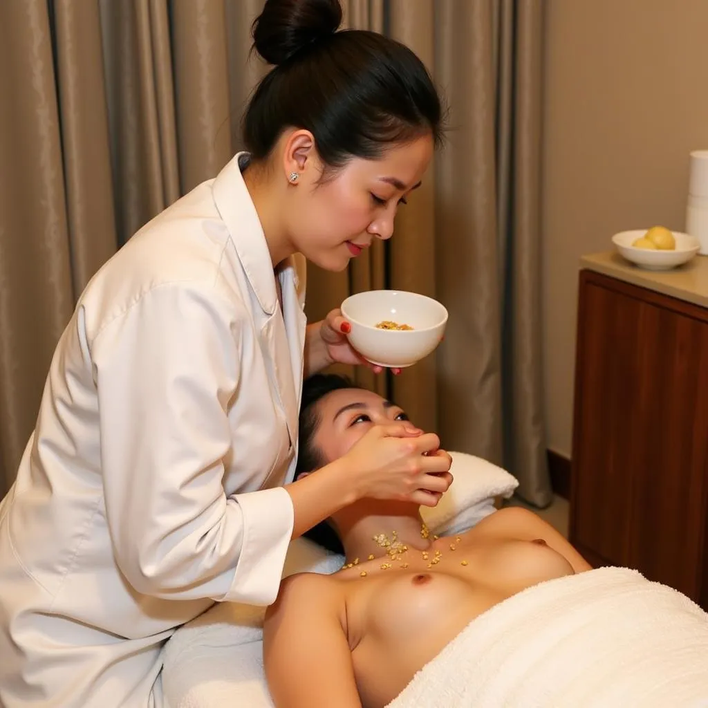 Therapist performing a Korean body scrub treatment