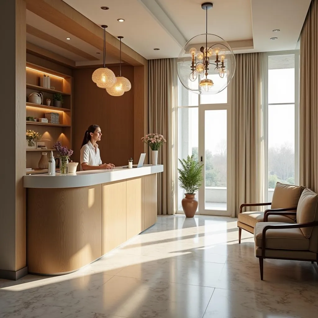 Welcoming and elegant Korean spa reception area