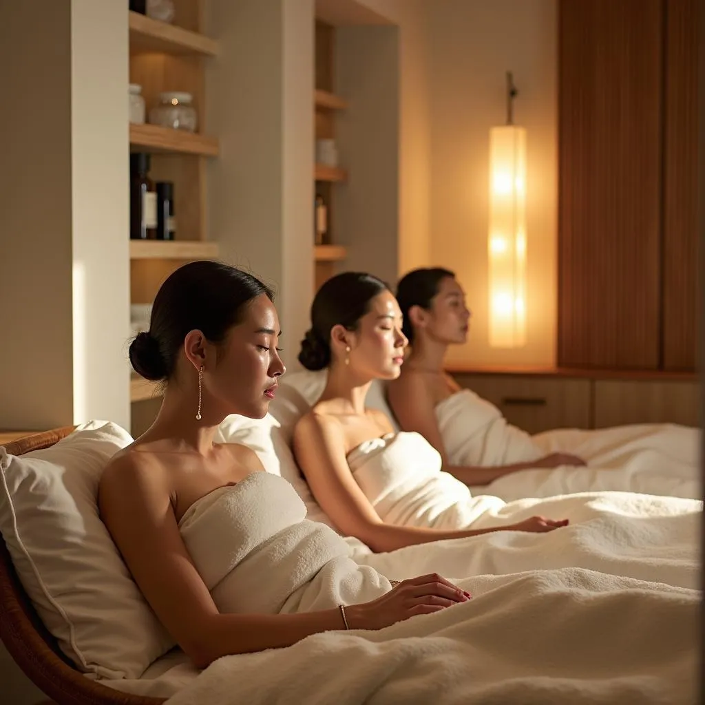 Women enjoying traditional Korean spa rituals at Amida Spa Chelsea