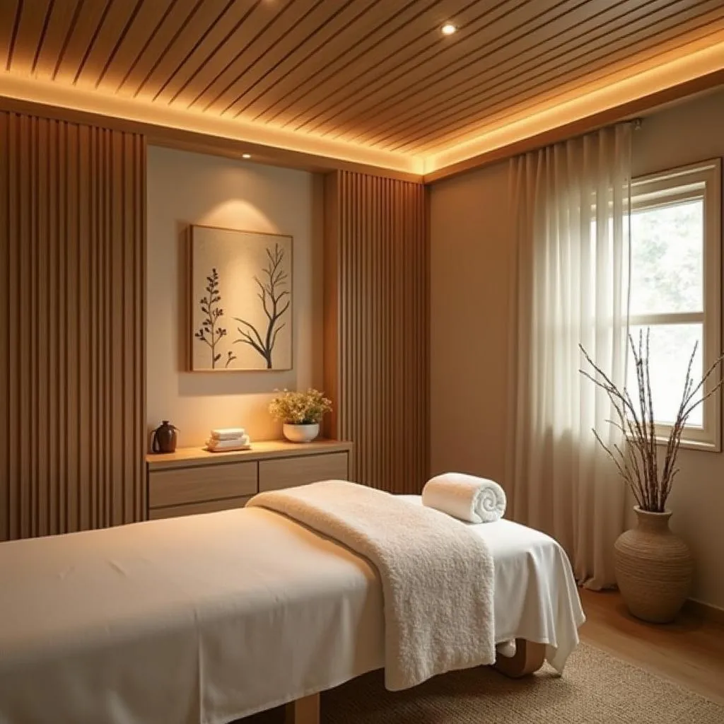 Serene massage room with traditional Korean elements