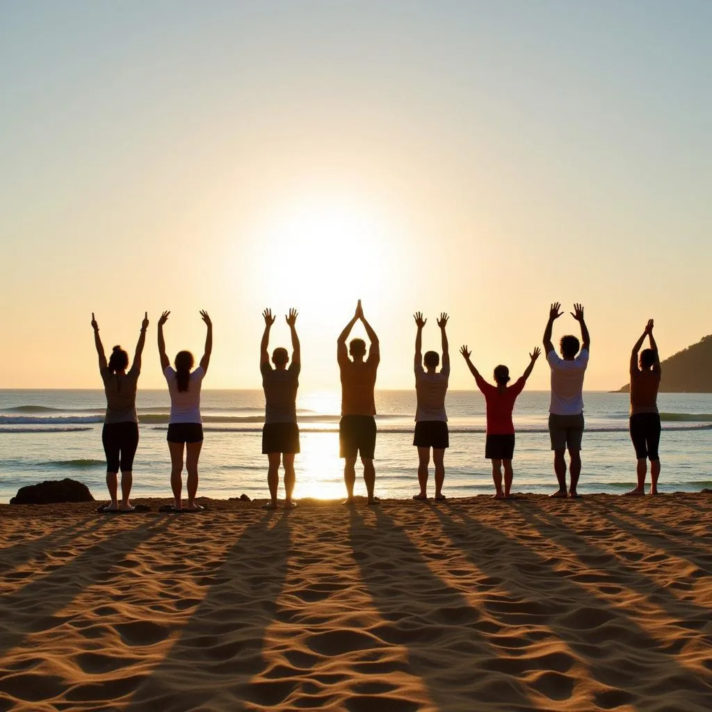 Early morning yoga session on the beach at Krishna Beach Resort Goa