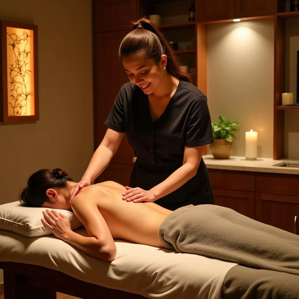 A guest enjoying a traditional Ayurvedic treatment at Krishna Beach Resort and Spa