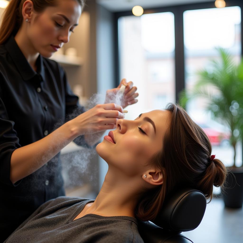 Woman enjoying a L'Oreal Professionnel Hair Spa treatment