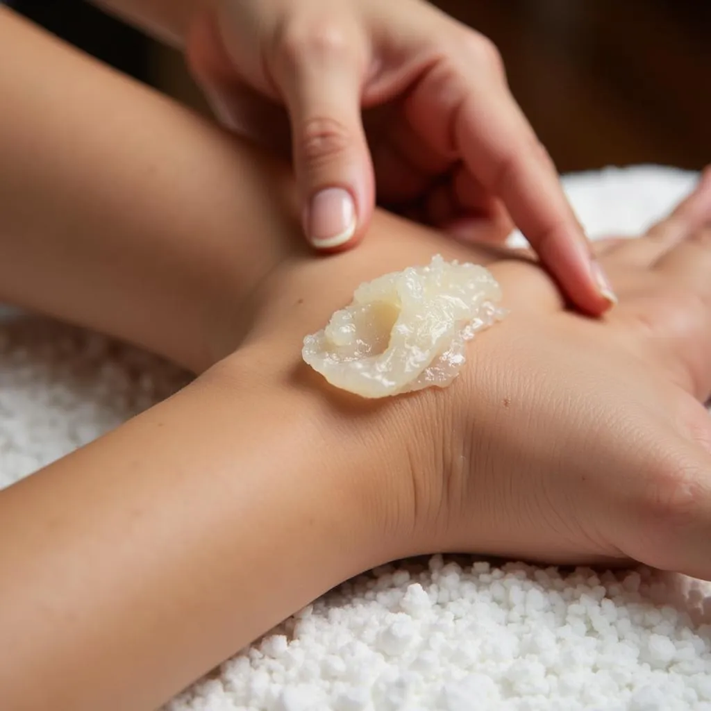 Close-up of a luxurious body polish treatment