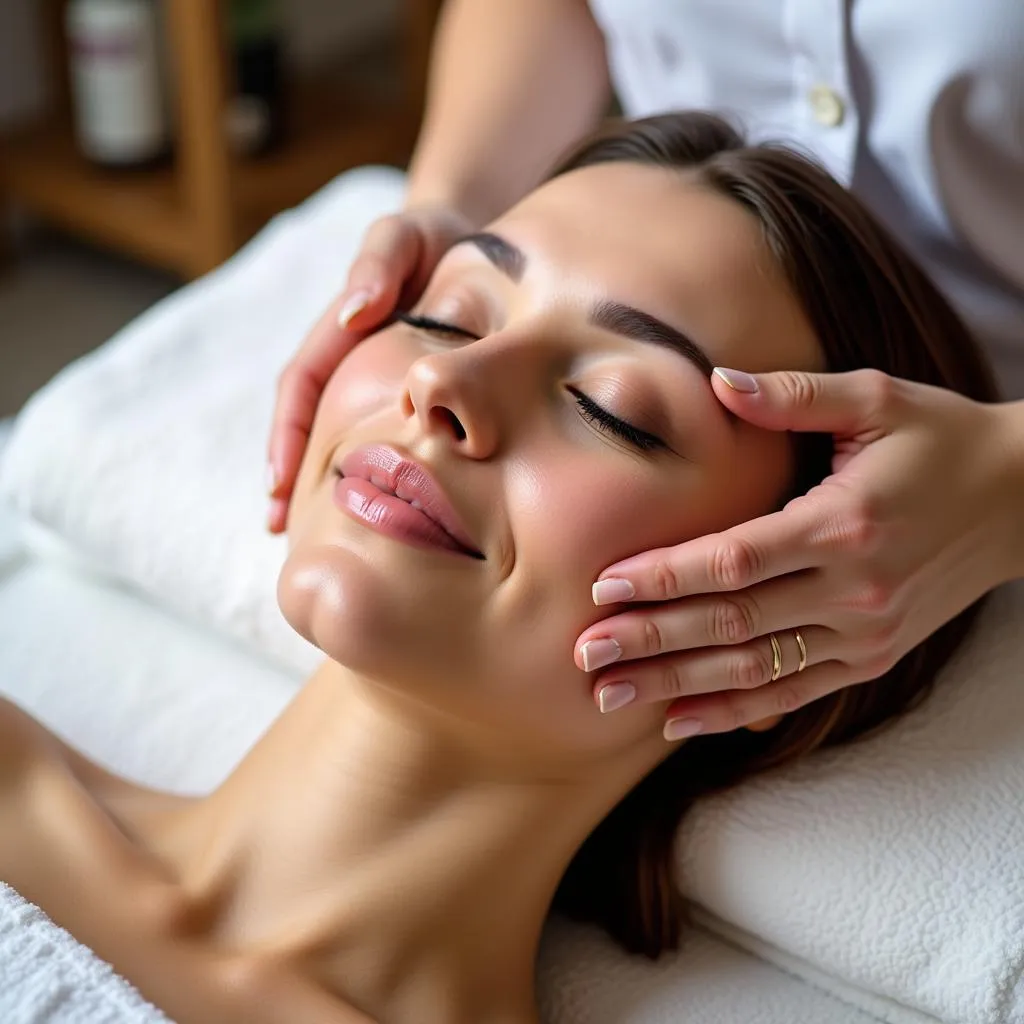 Woman receiving a luxurious facial treatment