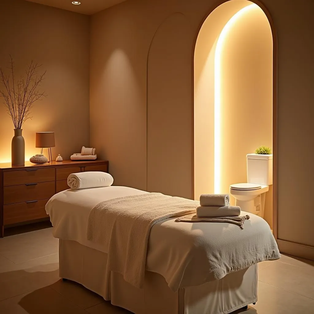 Luxurious spa room with soft lighting and calming decor