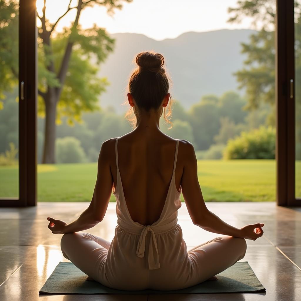 A person meditating after an aquis body spa session.