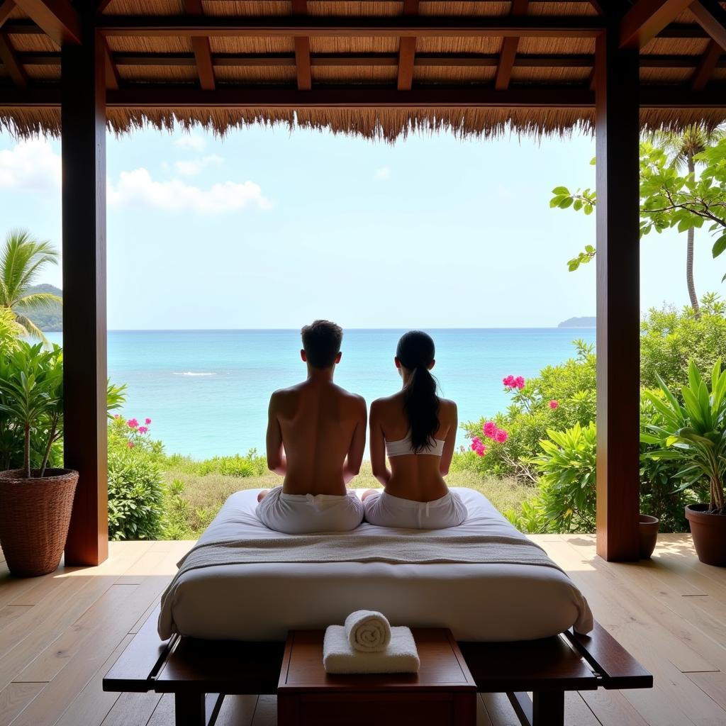 Couple enjoying a spa treatment in the Maldives