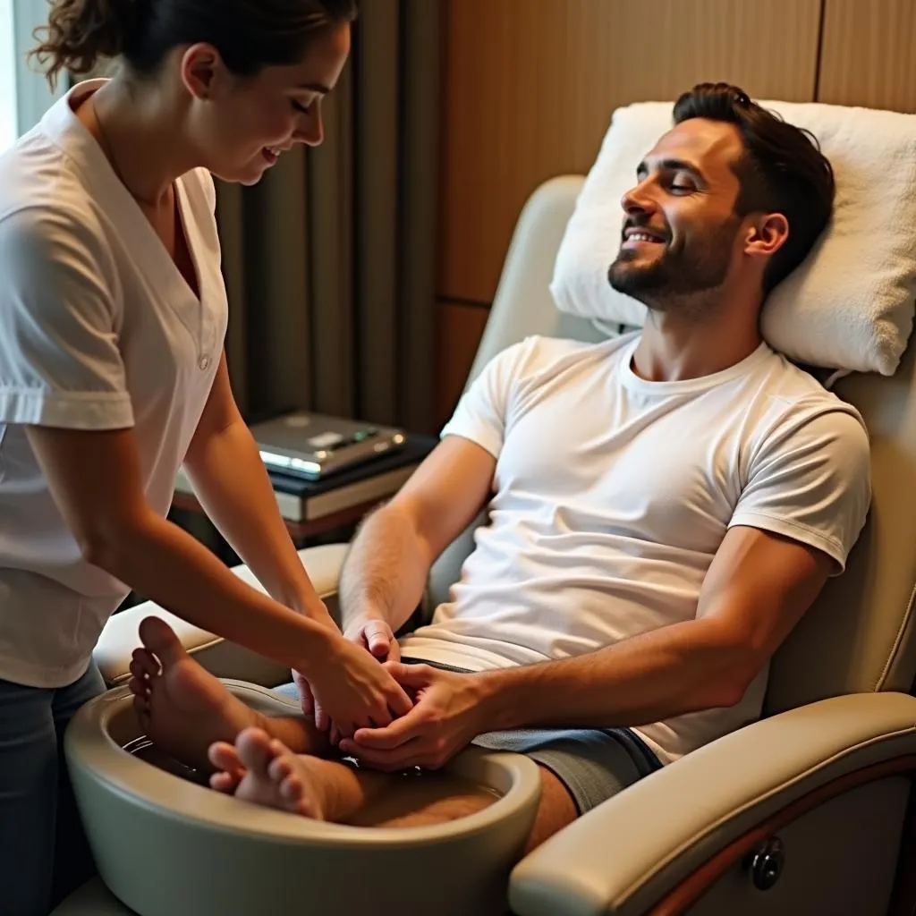 Foot massage at the airport spa