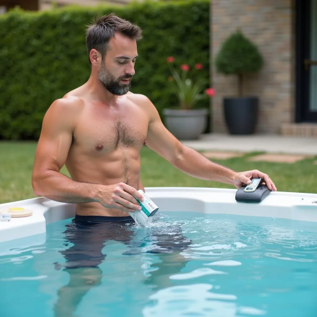 Man testing spa pool water